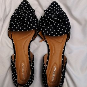 Lane Bryant Black & White Polka Dot Linen Flats Size 11W ( Wide Width )